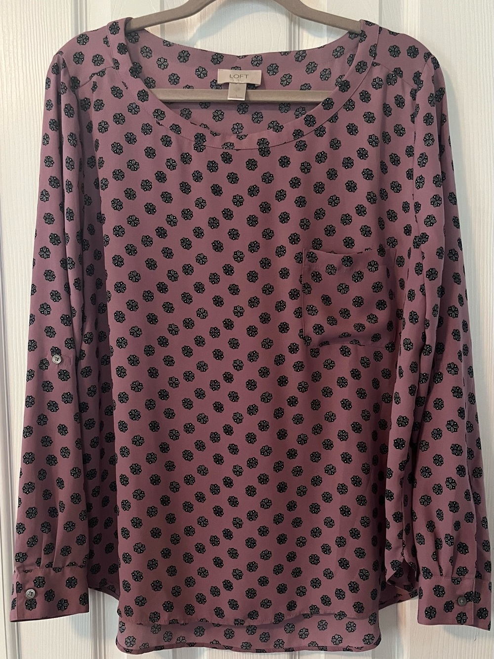 LOFT Mauve Pink Floral Print Long Sleeve Blouse